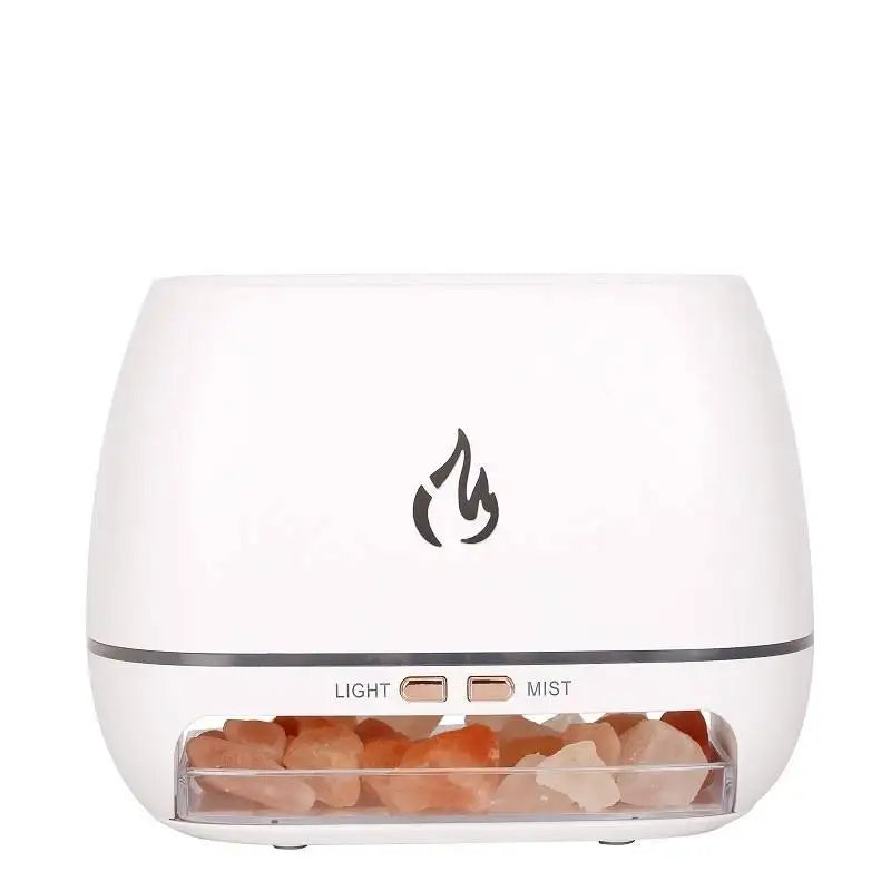 Wood Grain Himayan Crystal Salt Stone Aroma Humidifiers 3D Fme Fire Aromatherapy Essential Oil Diffuser with Night Light