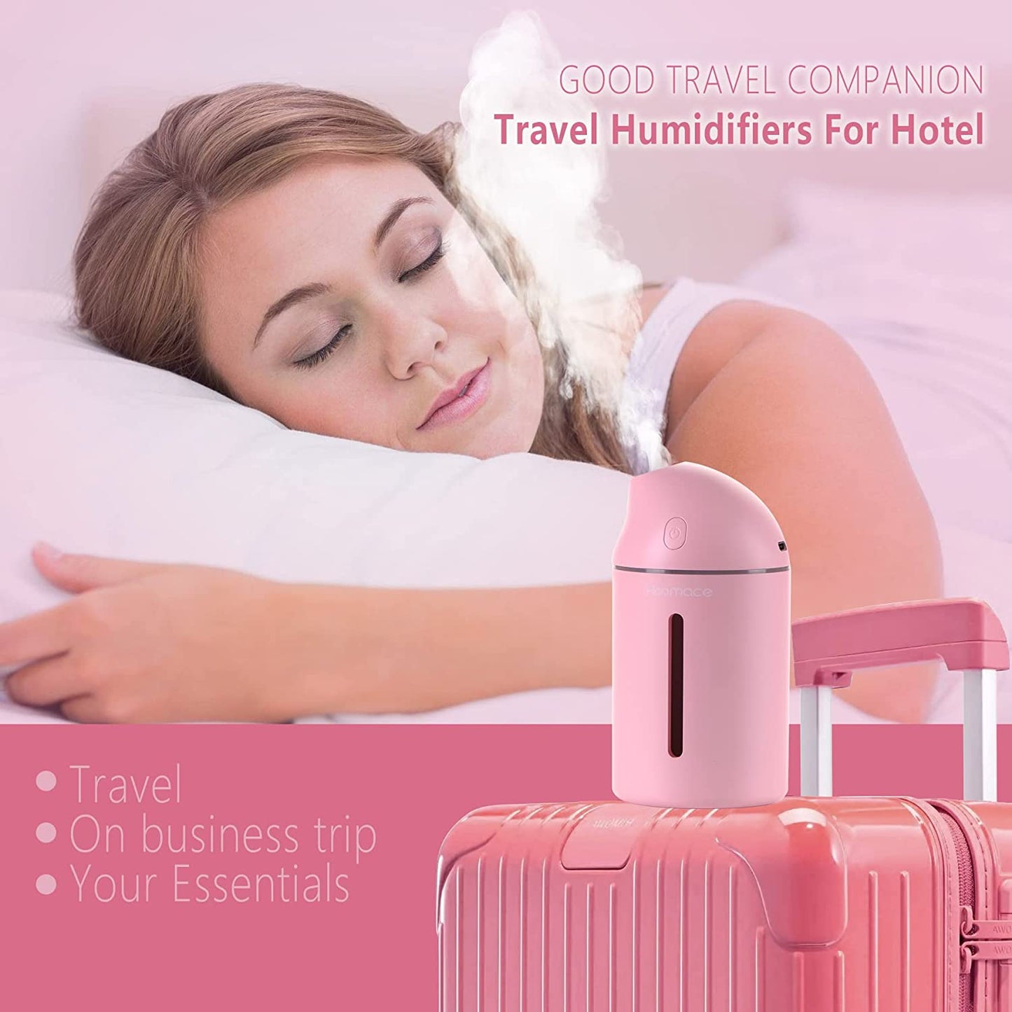 Small Humidifier, 250ML Mini Portable Personal Air Humidifiers, Ultra Quiet USB Humidifier for Travel with 7 Colors LED Light, 2 Spray Modes, Lasts up to 8 Hours, Pink …