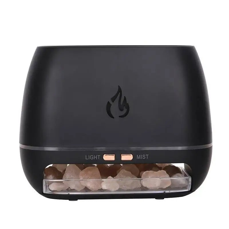 Wood Grain Himayan Crystal Salt Stone Aroma Humidifiers 3D Fme Fire Aromatherapy Essential Oil Diffuser with Night Light