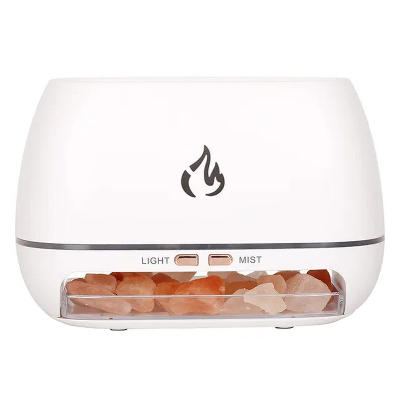 Wood Grain Himayan Crystal Salt Stone Aroma Humidifiers 3D Fme Fire Aromatherapy Essential Oil Diffuser with Night Light