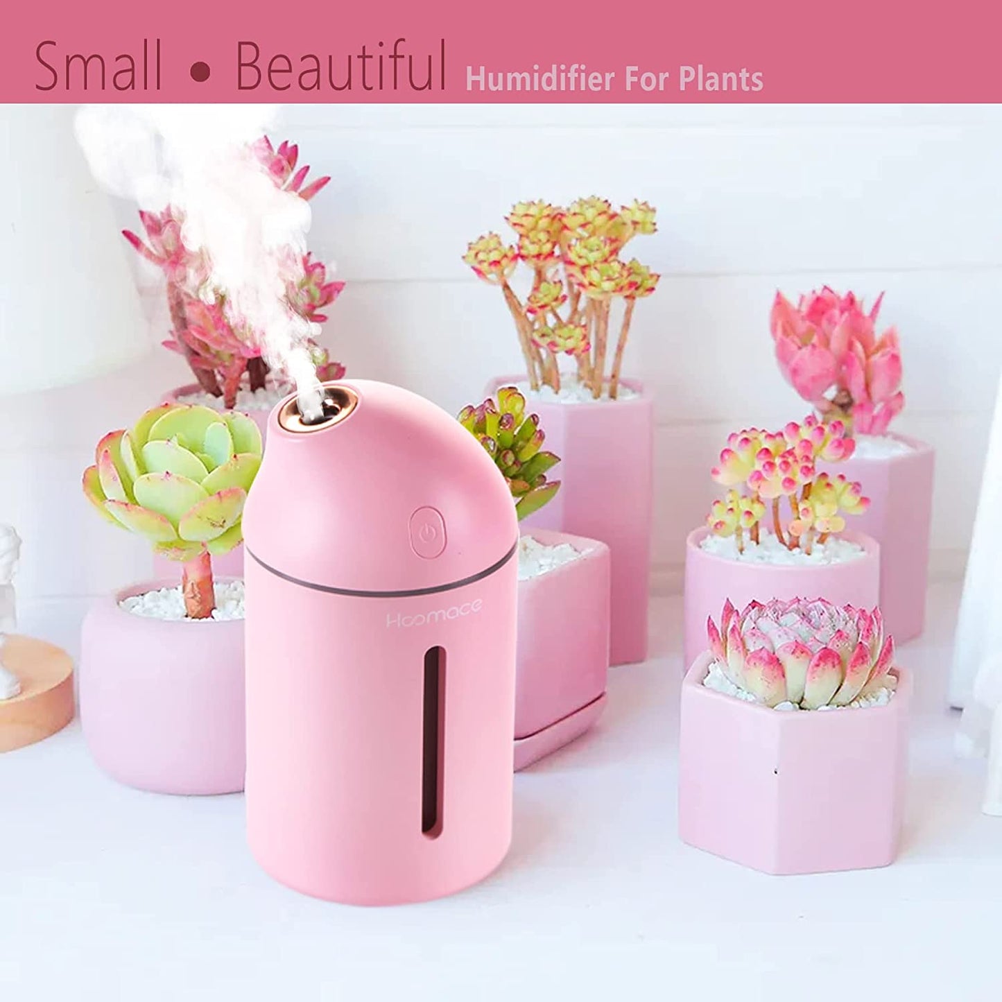 Small Humidifier, 250ML Mini Portable Personal Air Humidifiers, Ultra Quiet USB Humidifier for Travel with 7 Colors LED Light, 2 Spray Modes, Lasts up to 8 Hours, Pink …