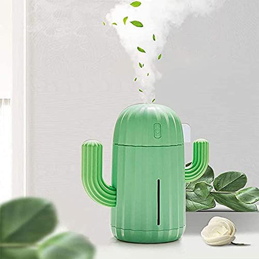 Mini Humidifier Single Room Humidifiers with Night Light Portable Cactus Air Humidifier for for Yoga, Office, Spa, Bedroom，Baby Room，Silica Gel Diffuser for Tap Water Only(Green)