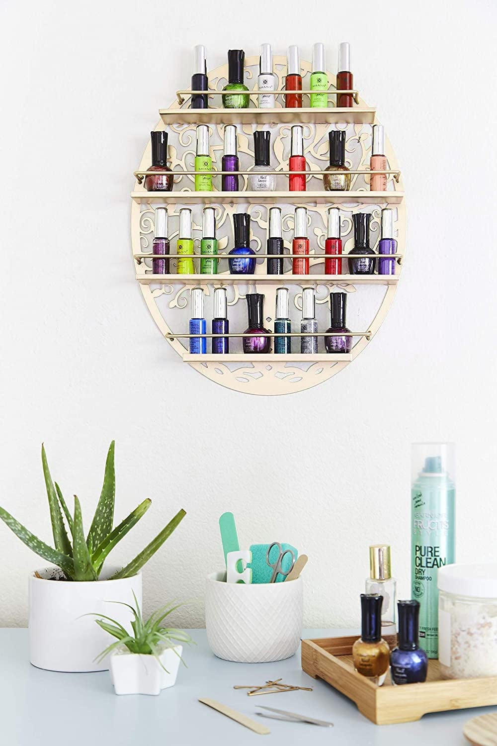 Essential Oil Holder Organizer Shelf - Gold - Nail Polish and Essential Oils Storage - Metal Wall Hanging Mounted Rack for Bottles - Tree of Life Shelves