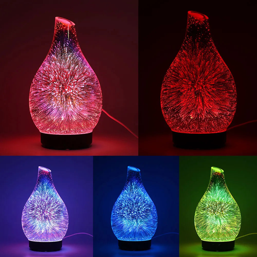 3D 100Ml Glass Aromatherapy Humidifier Aroma Essential Oil Diffuser Ultrasonic Humidifier 7 Color LED Light for Home Office