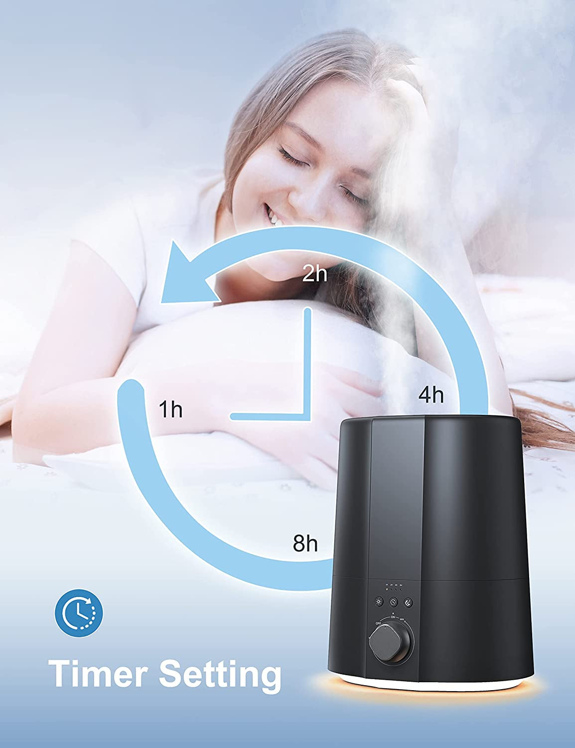 2.5L Cute Cool Mist Humidifier for Baby, Plants,Night Light, 4 Timing, Auto Shut-Off and 30H Humidifying (Black)