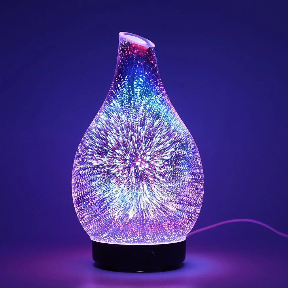 3D 100Ml Glass Aromatherapy Humidifier Aroma Essential Oil Diffuser Ultrasonic Humidifier 7 Color LED Light for Home Office