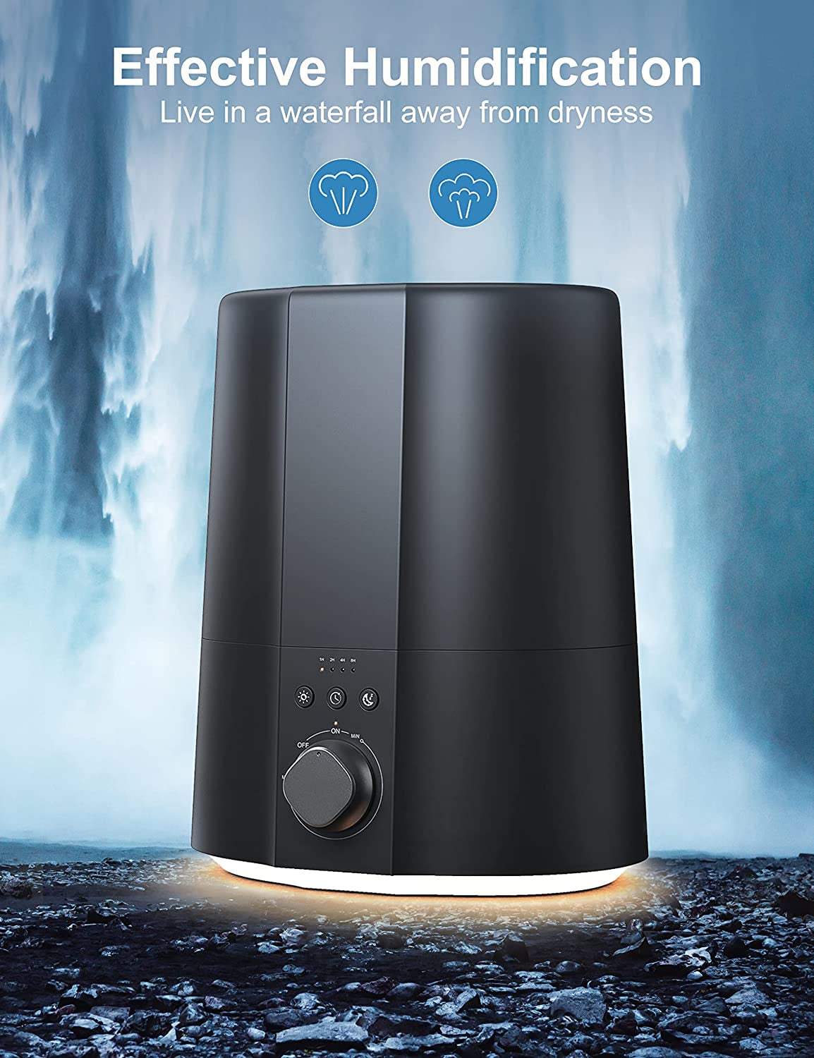 2.5L Cute Cool Mist Humidifier for Baby, Plants,Night Light, 4 Timing, Auto Shut-Off and 30H Humidifying (Black)