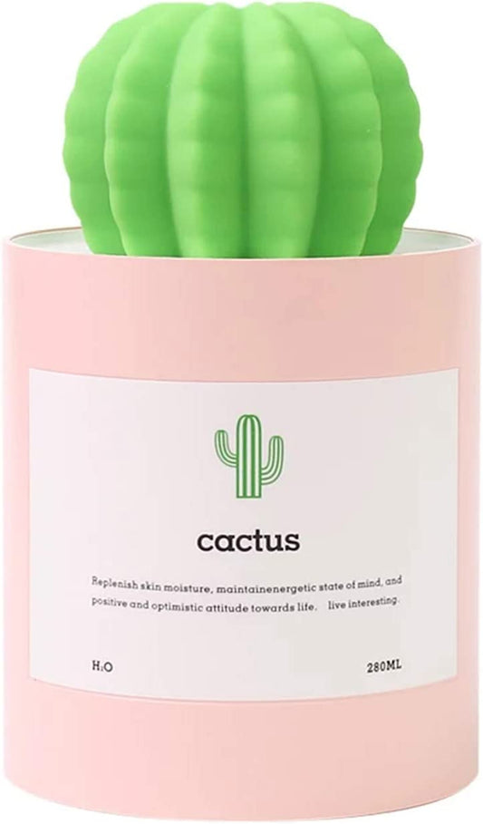 Mini Humidifier, 280Ml USB Cool Mist Portable Cactus Air Humidifier, Ultra-Quiet Operation for Bedroom Home Office Yoga Car Travel(Pink)