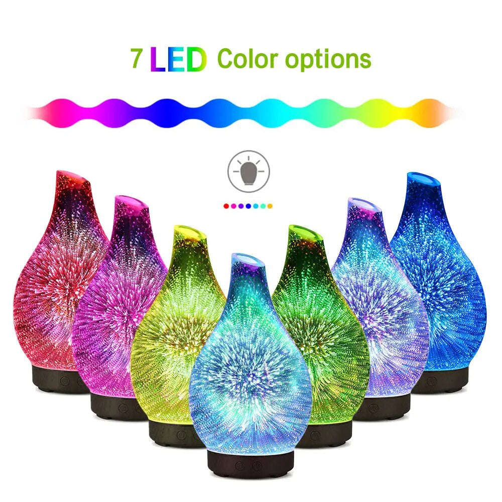 3D 100Ml Glass Aromatherapy Humidifier Aroma Essential Oil Diffuser Ultrasonic Humidifier 7 Color LED Light for Home Office