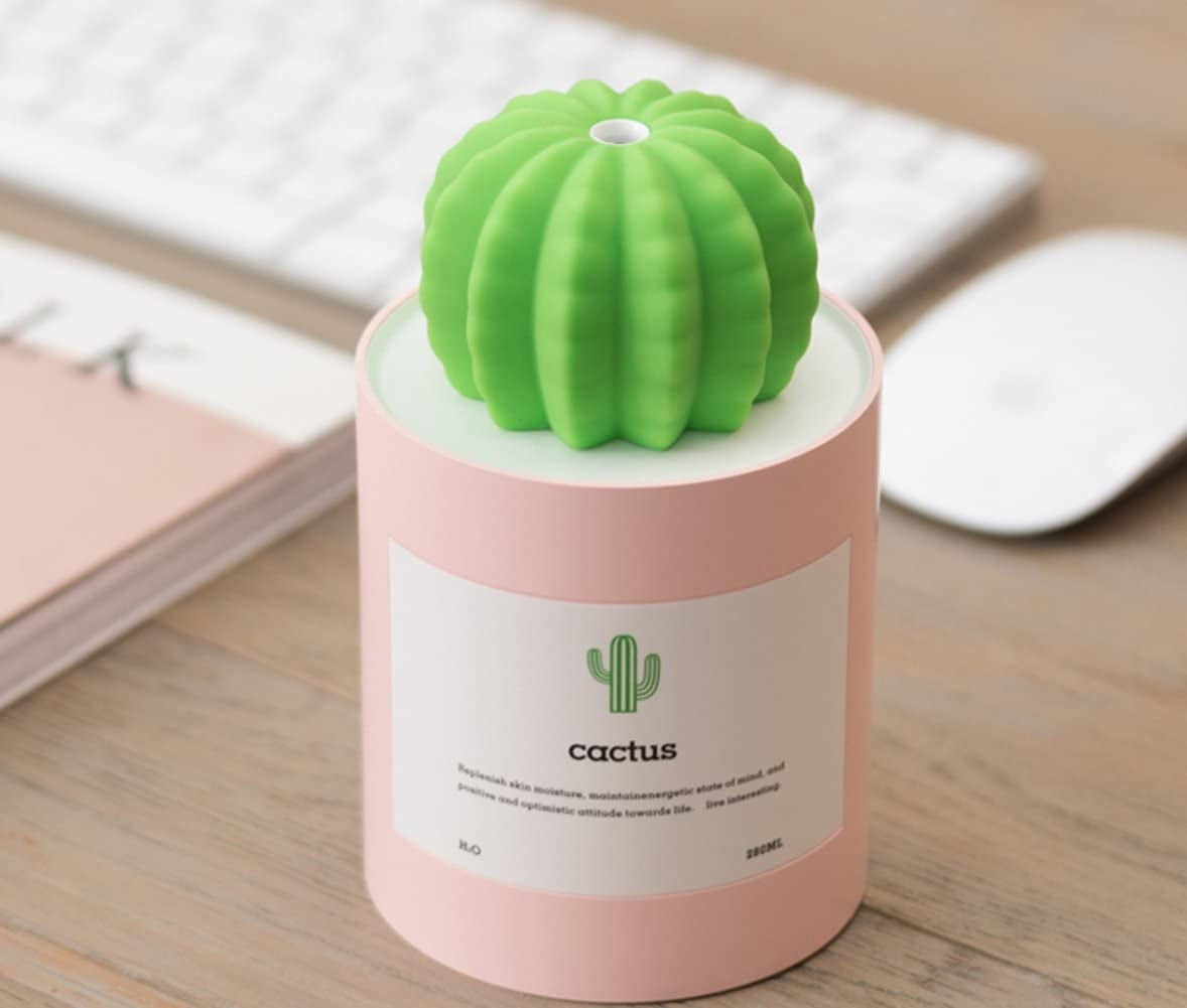 Mini Humidifier, 280Ml USB Cool Mist Portable Cactus Air Humidifier, Ultra-Quiet Operation for Bedroom Home Office Yoga Car Travel(Pink)