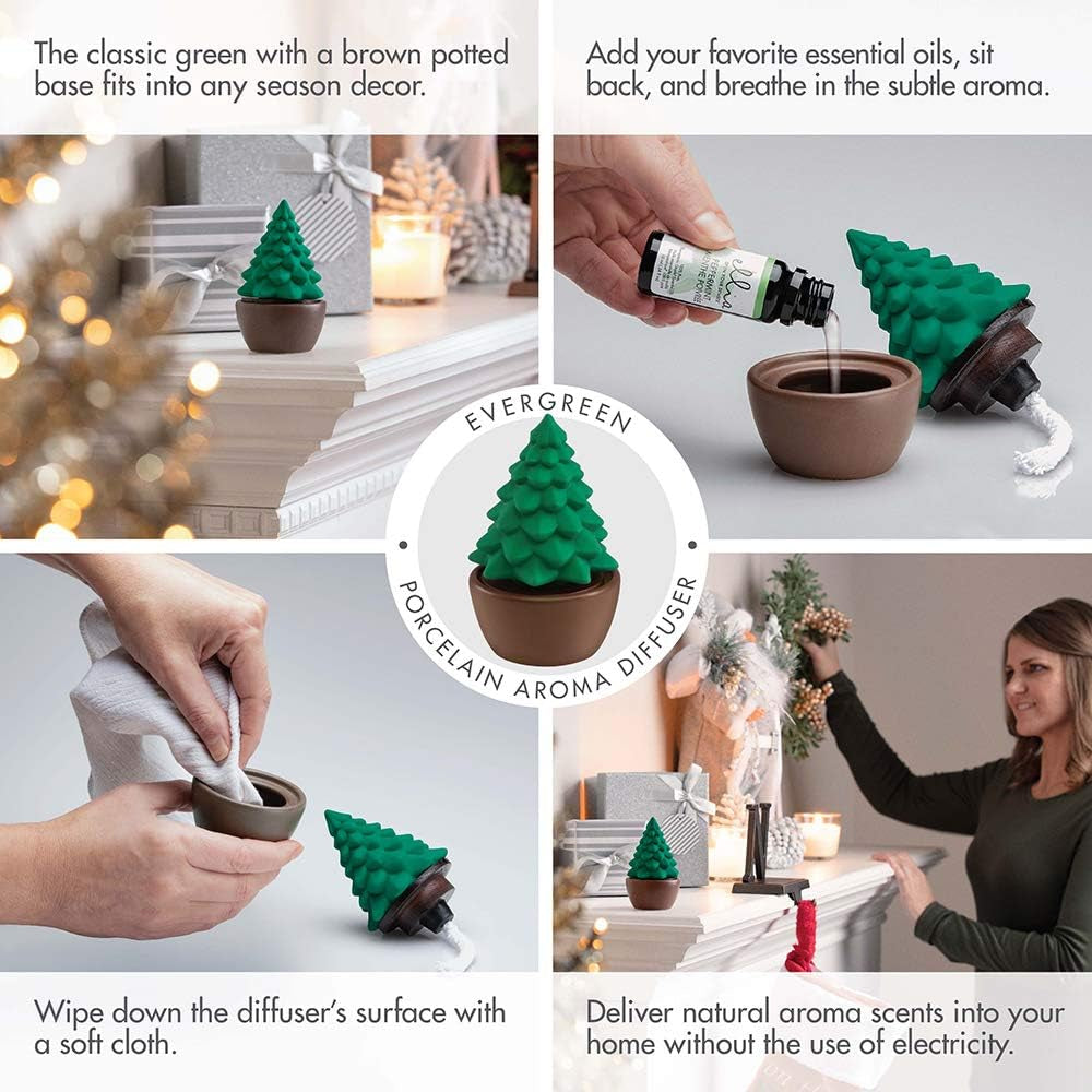 , Evergreen Christmas Tree Porcelain Aroma Diffuser, Holiday Décor for Essential Oils