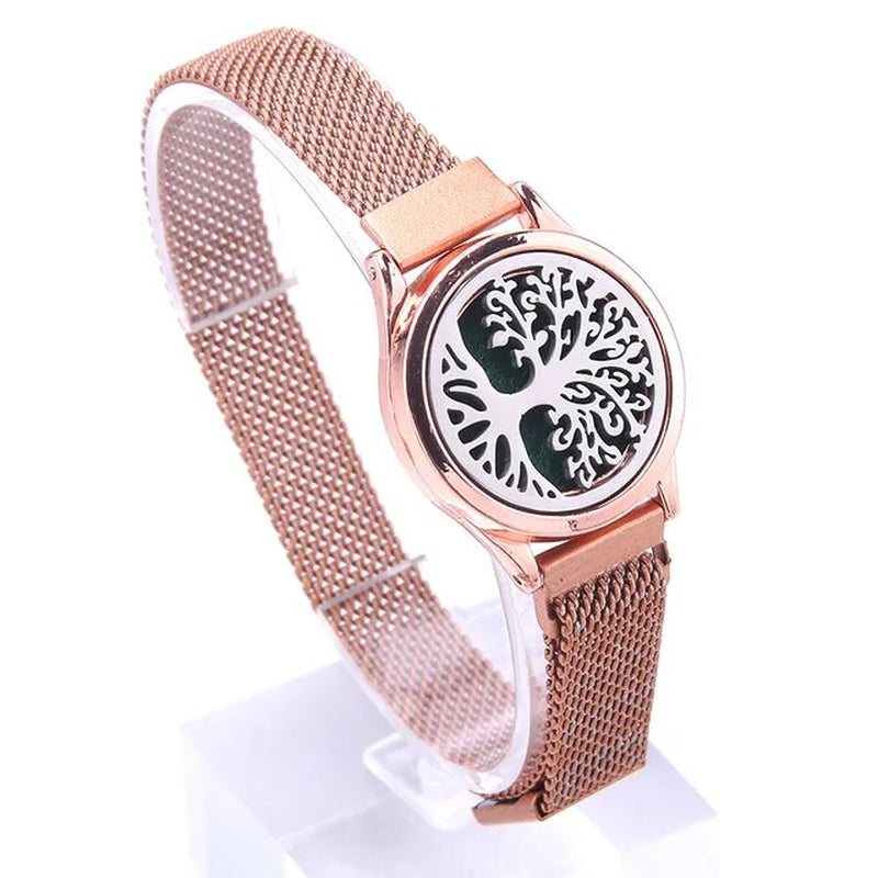 Essential Oil Diffuser Bracelet for Women Stainless Steel Watchband Aromatherapy Locket Adjustable Bracelet with Free Pads