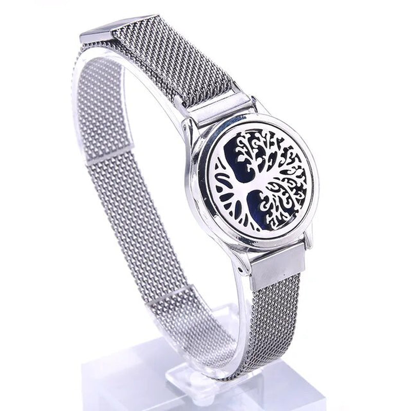 Essential Oil Diffuser Bracelet for Women Stainless Steel Watchband Aromatherapy Locket Adjustable Bracelet with Free Pads