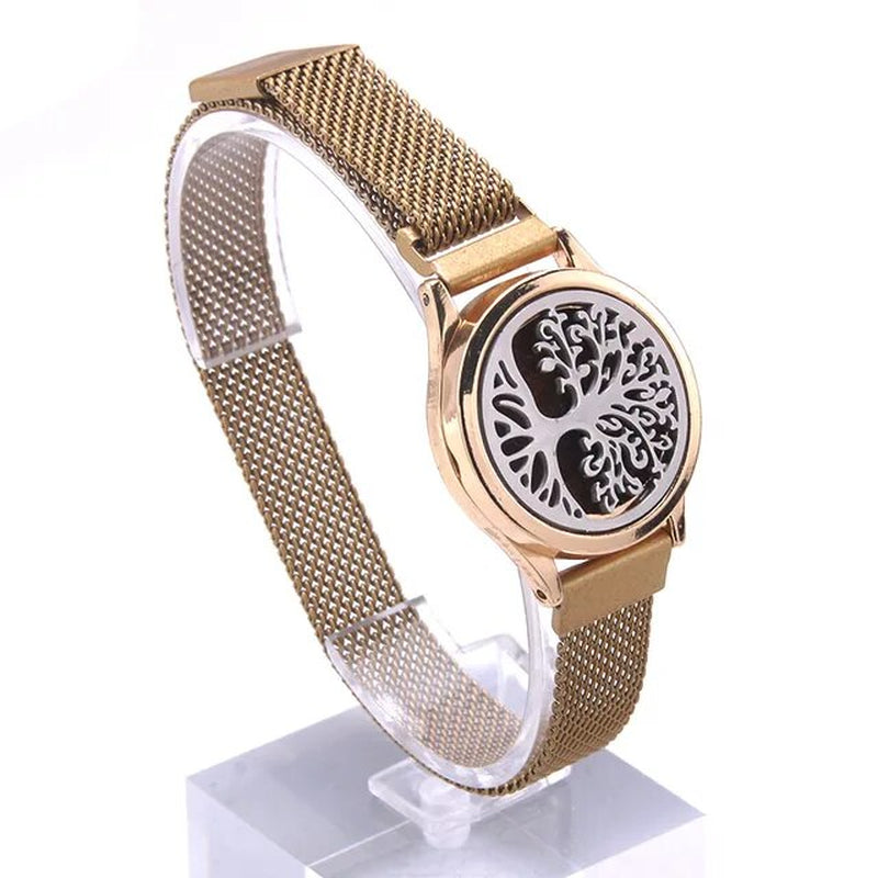 Essential Oil Diffuser Bracelet for Women Stainless Steel Watchband Aromatherapy Locket Adjustable Bracelet with Free Pads