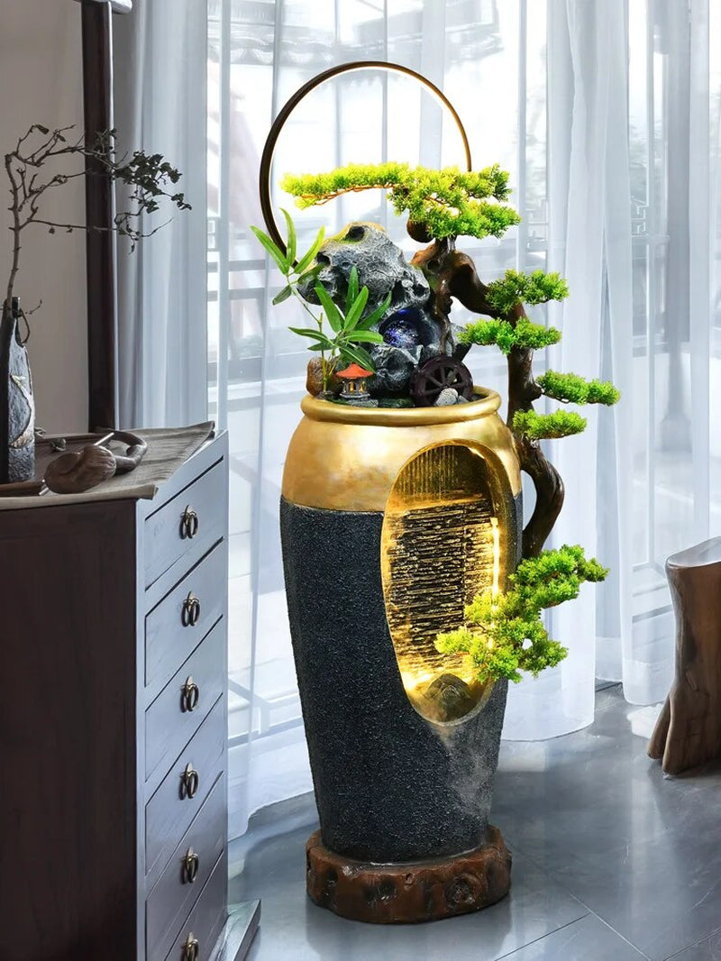 TT Light Luxury Floor Water Fountain Landscape Home Vase Humidifier Hallway and Living Room Decorations Ornaments