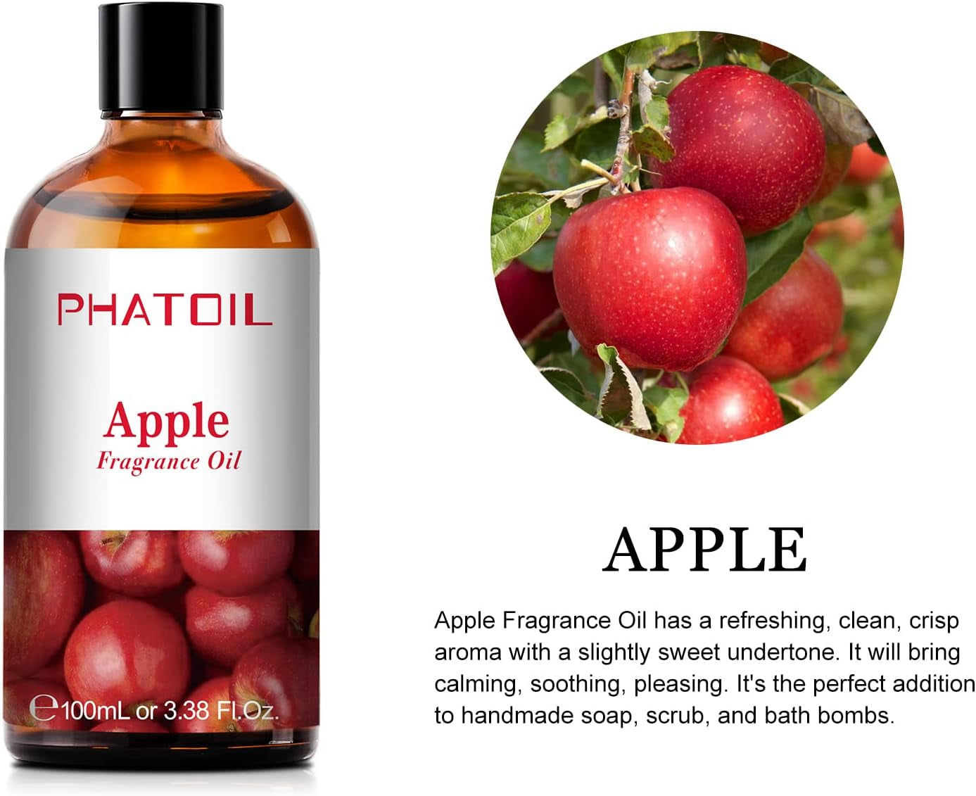 3.38FL.OZ Apple Fragrance Oils for Aromatherapy, Essential Oils for Diffusers for Home, Perfect for Diffuser, Yoga, Skin Care, DIY Candle and Soap Making - 100Ml